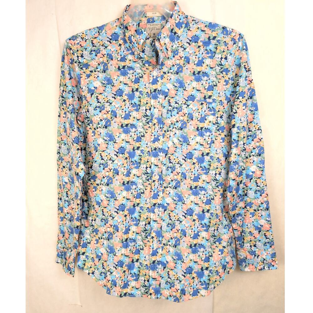 New J.Crew Secret Wash Shirting organic cotton blue floral button up shirt Sz M